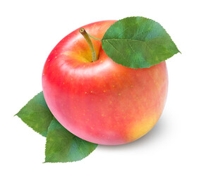 Sweet Red apple with leaves isolated on white background, Red apples isolated on white background. With clipping path.