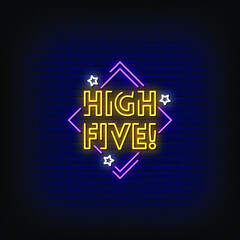 High Five Neon Signs Style Text vector