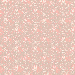 Vector abstract flower wall seamless vector pattern background. Dense textural pink backdrop of overlapping outline florals. Hand drawn mesh design. Botanical all over print for packaging, web.