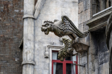 Gargoyle statue, chimeras, in the form of a medieval winged monster, from the royal castle in Bana...