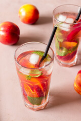 Cold peach tea with mint. Cold drinks. Healthy eating. Vegetarian food.