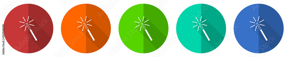 Aufkleber Magic wand icon set, red, blue, green and orange flat design web buttons isolated on white background, vector illustration
