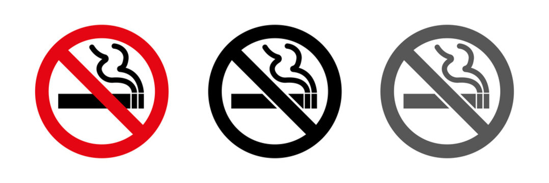 No snoking sign , set of prohibition icons . Cigarette smoke , warning sign , cigar , tobacco . Vector illustration
