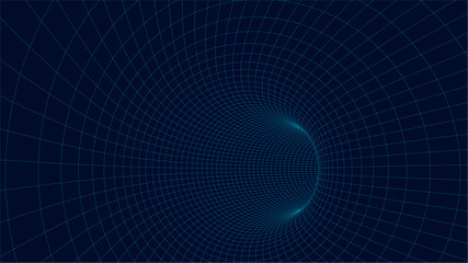 Abstract tunnel and wave background. Wireframe 3D surface tunnel. Tunnel background. Vector Illustration.