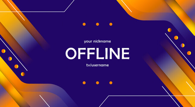 Offline twitch banner background 16:9 for stream. Offline blue background with gold lines and shapes. Screensaver for offline streamer broadcast. Streaming offline screen background template