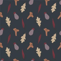 Autumn seamless pattern. Elements of autumn. Mushrooms, leaves.