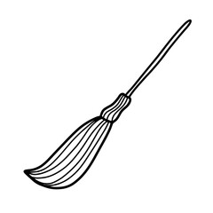 A witch's broom. Broom isolated on a white background.Design for Halloween. Vector illustration in Doodle style