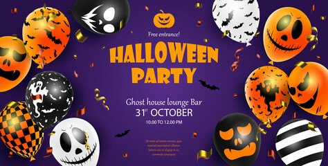 Halloween party invitation flyer with scary balloon. Halloween poster.