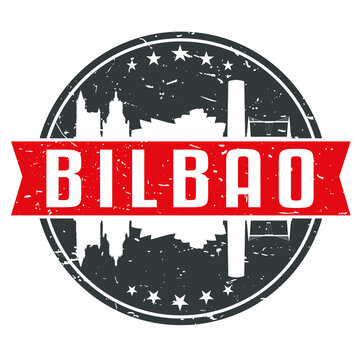 Bilbao Spain Round Travel Stamp. Icon Skyline City Design. Seal Tourism.