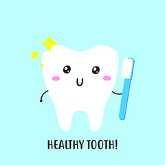 Dental care cute happy tooth character vector design
