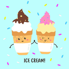 cute happy ice cream character collection vector design