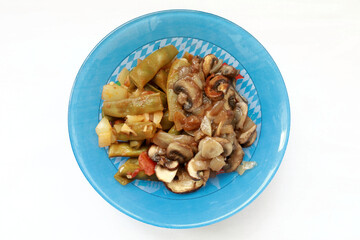 Fried champignon with bean stew