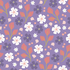 Fototapeta na wymiar Floral seamless pattern with different flowers and branches