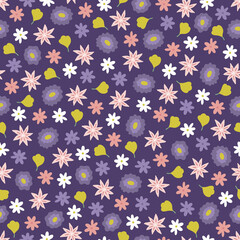 Fototapeta na wymiar Floral seamless pattern with small leaves and flowers