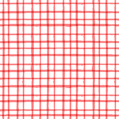 Gingham seamless pattern. Red watercolor table cloths, painted tartan. brush strokes texture for plaid. vector checkered summer picnic print