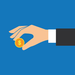 Fototapeta premium hand holding coin symbol of saving money concept. vector illustration