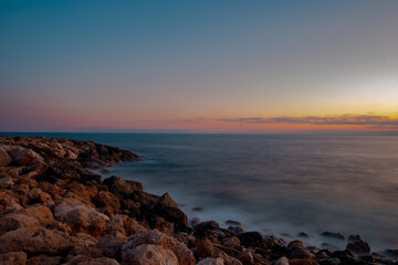 Fototapeta na wymiar Sea view Cyprus golden hour vanilla sky 