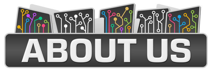 About Us Dark Colorful Circuit Elements On Top Horizontal 