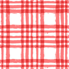 Gingham seamless pattern. Red watercolor table cloths, painted tartan. brush strokes texture for plaid. vector checkered summer picnic print
