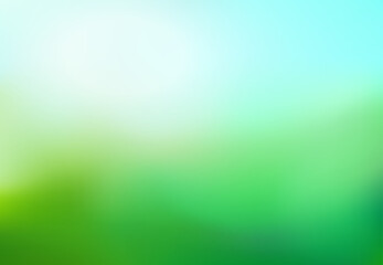 Fototapeta na wymiar Nature gradient backdrop with sunlight rays. Abstract green blurred background. Ecology concept for your graphic design, website, banner or poster. Vector illustration