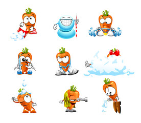 set of funny cartoon cute carrot smiles 