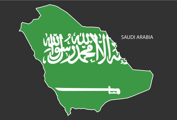 Sticker outline map of the Saudi Arabia, flag Saudi Arabia.