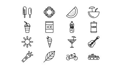 Set vector icons 64x64px on the theme of summer.