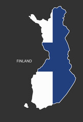 Sticker outline map of the Finland, flag Finland.