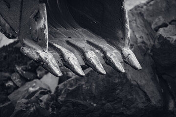 Loading excavator iron bucket mine brown coal open pit industry