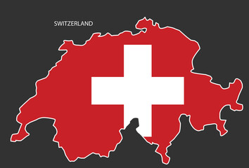 Sticker outline map of the Switzerland, flag Switzerland.