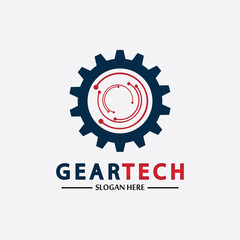 Fototapeta premium Tech gear logo vector design template. Technology Logo Template Design Vector, Emblem, Design Concept, Creative Symbol, Icon