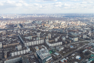 Fototapeta premium Russia, Moscow, 2019: view from the Ostankino TV tower to the city panorama