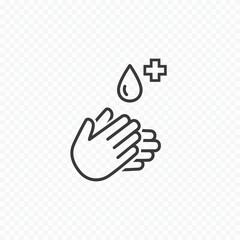 Icon of hygiene procedure, disease prevention. Vector sanitizer and antiseptic alcohol gel symbol. Healthcare wash hands with soap, antibacterial sign
