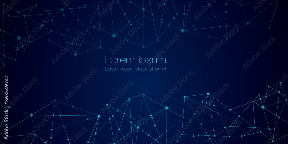 Wall mural abstract technology network nodes with polygonal shapes on dark blue vector background. connection s
