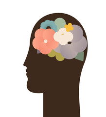 Decorative portrait with flowers and leaves in the head. Vector illustration design. Use in web projects and applications.