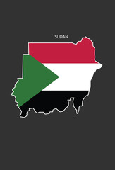 Sticker outline map of the Sudan, flag Sudan.