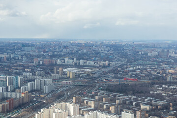 Fototapeta na wymiar Russia, Moscow, 2019: view from the Ostankino TV tower to the city panorama