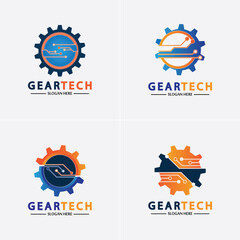 Tech gear logo vector design template. Technology Logo Template Design Vector, Emblem, Design Concept, Creative Symbol, Icon