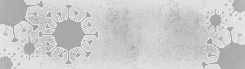 CORONAVIRUS - Gray grey cartoon virus isolated on gray grey white abstract bright rustic texture background banner, top view with space for text