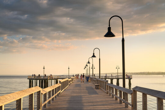 fishing pier at sunset