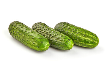 Fresh juicy cucumbers, isolated on white background.