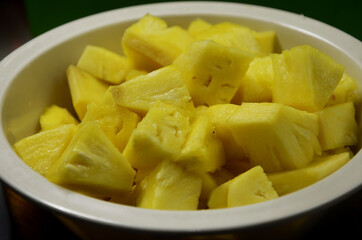 Pineapple sliced into cubes