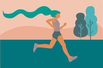 Fototapeta na wymiar Illustration of a woman running through the fields