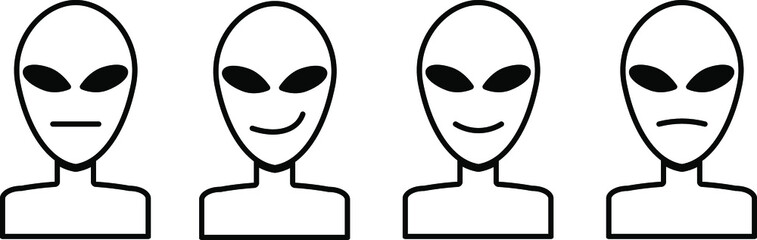 
Alien Icons
with emotions. Black and white vector.