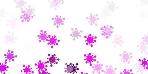 Fototapeta na wymiar Light purple, pink vector backdrop with virus symbols.