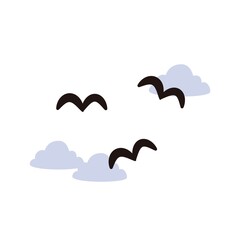 3羽のかもめと青い雲のシンプルなイラスト