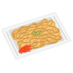 屋台の食べ物　紅生姜と青のりののった焼きそば