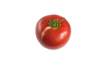 Fresh whole tomato isolated on a white background. One dark red tomato fruit with cracked skin. Clip art image for package design.
