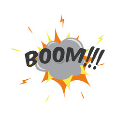 Explosion. Boom! Symbol, sticker tag, special offer label, advertising badge. Sign banner. Comics speech bubble bang. Clouds for explosions like boom.
