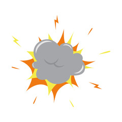 Explosion. Boom! Symbol, sticker tag, special offer label, advertising badge. Sign banner. Comics speech bubble bang. Clouds for explosions like boom.
